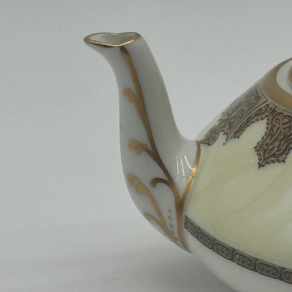 Haviland Limoges France Antique Porcelain Teapot Gold Scroll Cream